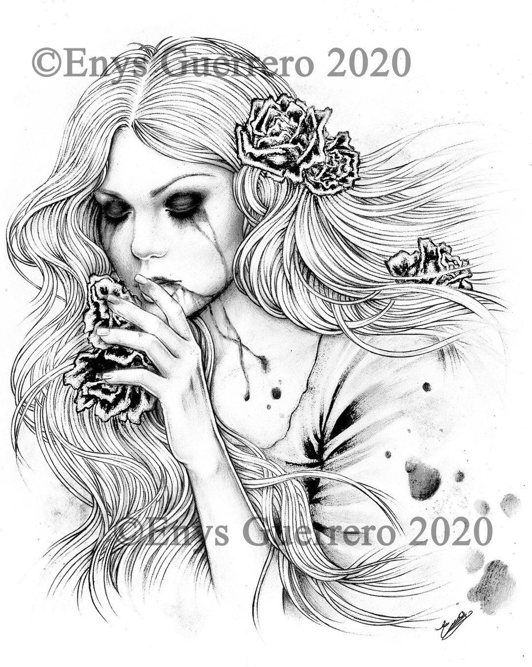 Dark Secret Coloring Page Goth Fantasy Printable Download JPG by Enys ...