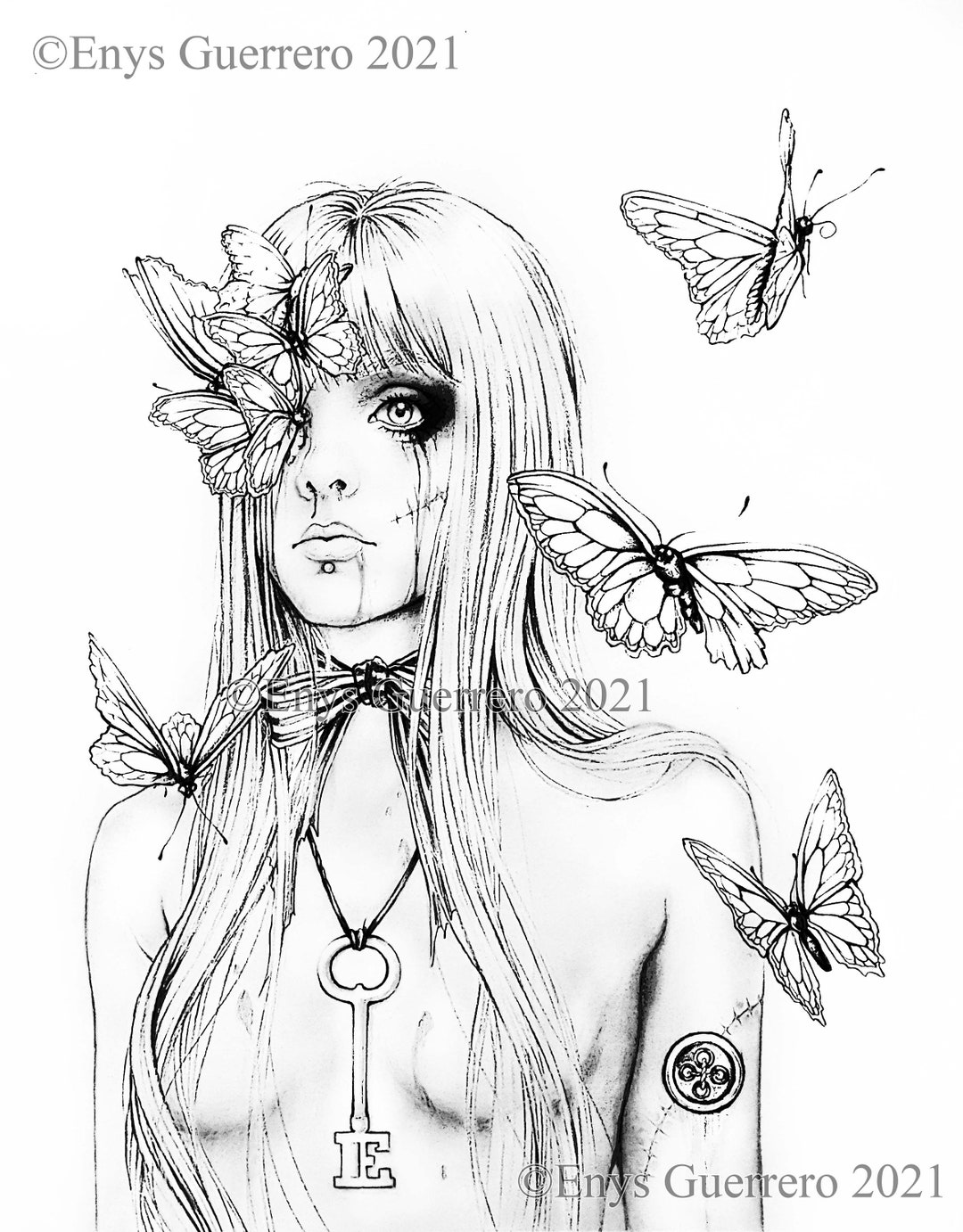 Purple Emily Coloring Page Goth Fantasy Printable Download JPG by Enys ...