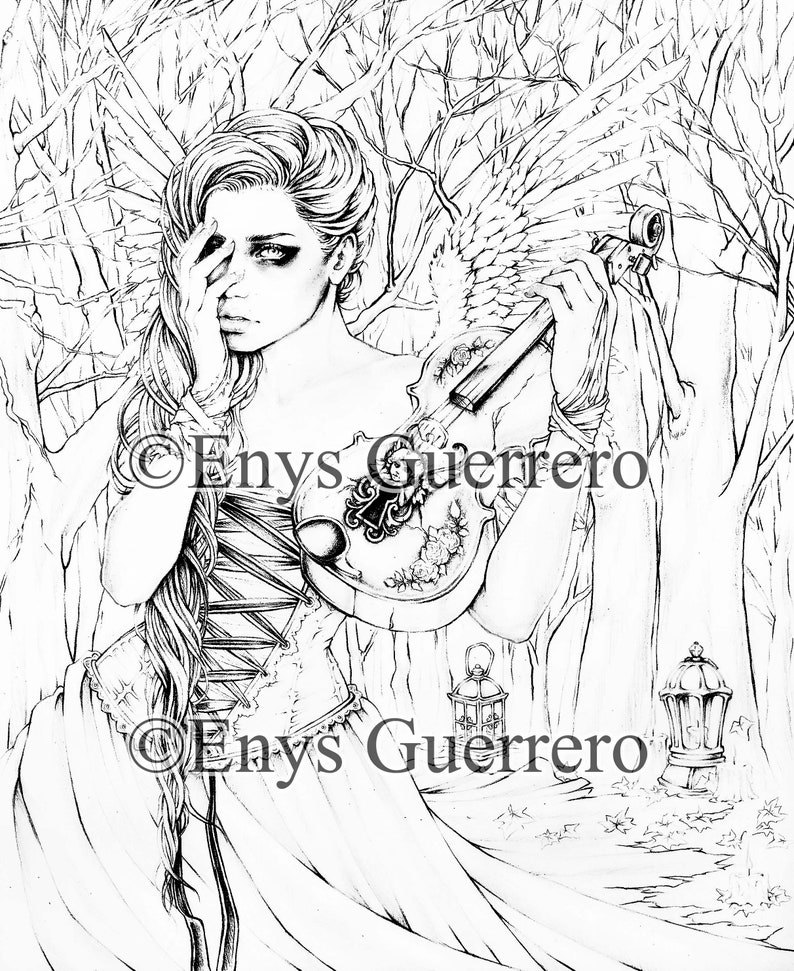 Download Angel Song Coloring Page Goth Fantasy Printable Download by | Etsy