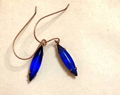Vintage Cobalt, Sapphire Blue, Marquise translucent Rhinestones Earrings, Aqua Stone, Glass earrings, Antique, Patina, Tear drops, Spikes