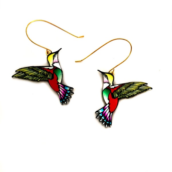 Hummingbird Earrings, Colibri earrings, Bird Earrings, Earrings For Mum, Mothers Day Gift, Gift For Mum, Spring, Summer, Gold, Romantic gift