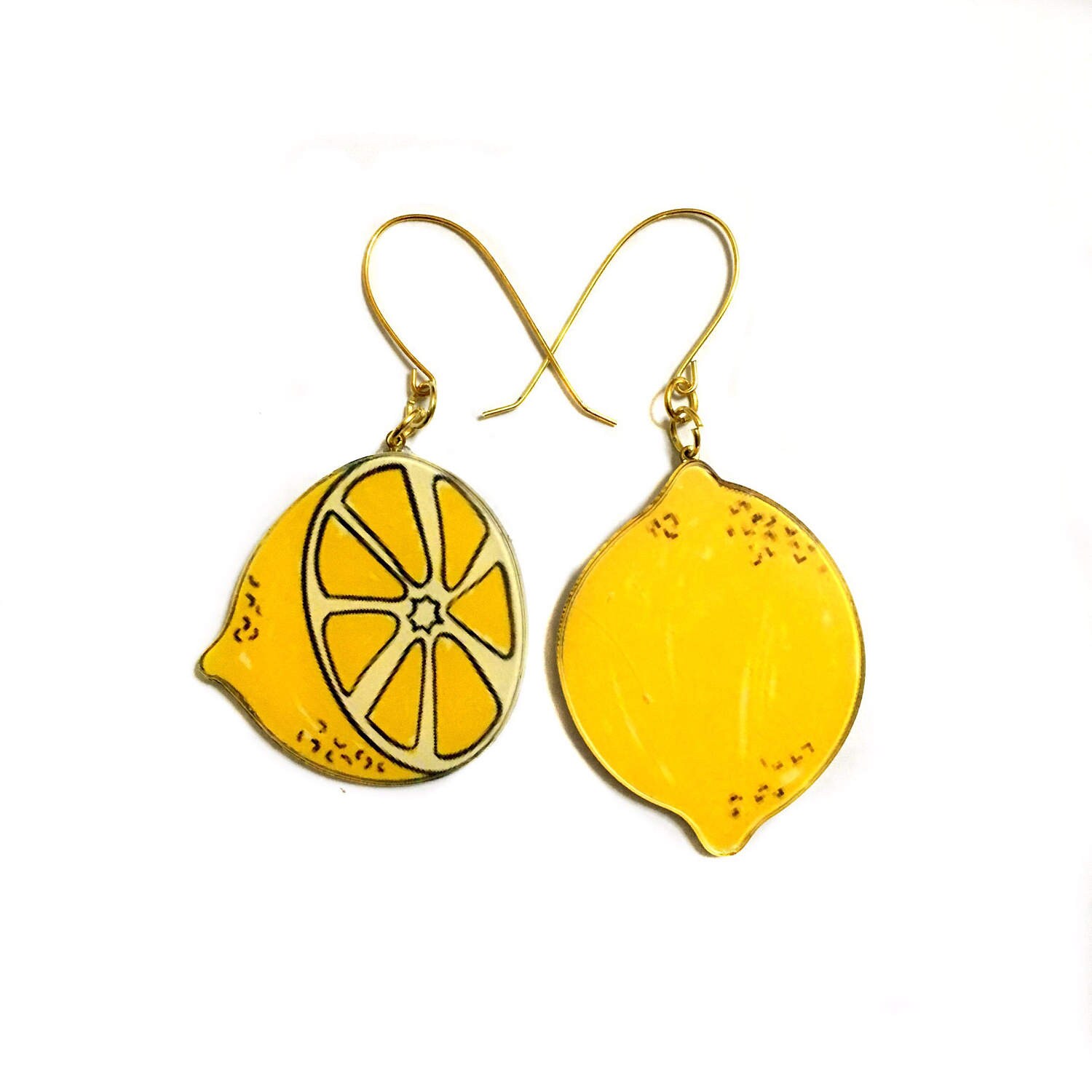 Yellow Lemon Gold Earrings Summer Gift Fruit jewelry Food Etsy
