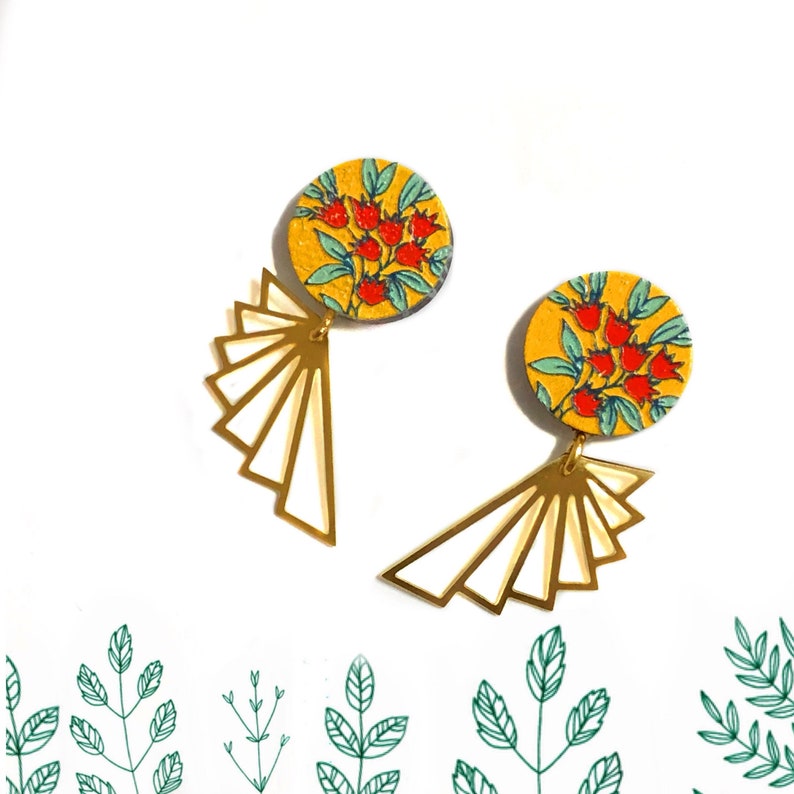 Dog-rose Rosemallows Wild Rose Gold Geometric Polygon Earrings Modern,Floral Minimal Rosa canina Minimalist Contemporary Trendy