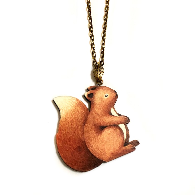cute Red Squirrel necklace Antique long necklace Animal lovers gift vintage style necklace woodland Romantic