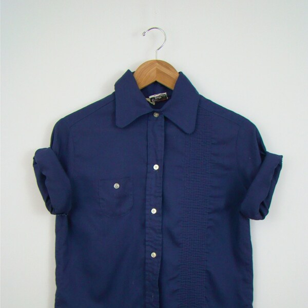 Blue Roll Sleeve Button Up Shirt Factory Cut