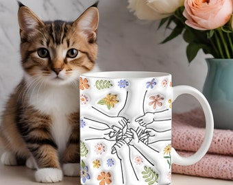 Bundle Custom Holding Mom‘s Hand 3D Inflated Effect Mug Design, Mama Floral Coffee Mug Png, Mother's Day Floral Mug, Holding Grandma's Hand