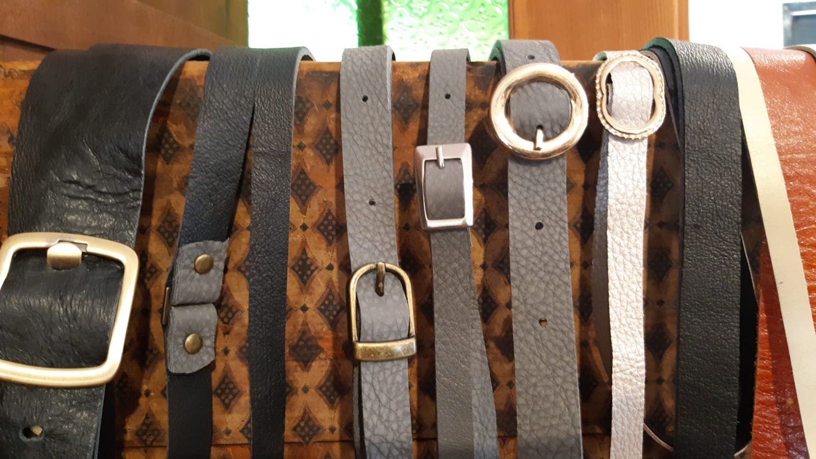 Black Leather Belt with Round Gold buckle Etsy