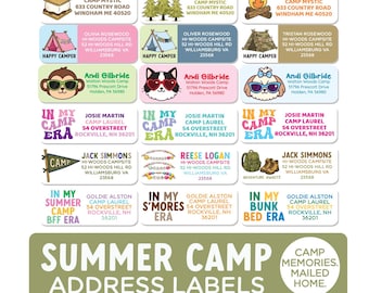 Summer Camp Address Labels Personalized – Kids Camp Mailing Labels, Return Address Stickers, Sleepaway Stationery,  18 Designs for campers