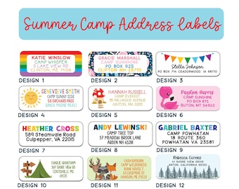 Kids Camp Address Labels, Return Address Labels for Summer Camp, 30 Personalized Mailing Labels for Camp, Rainbow Name Labels for Camp