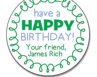 happy birthday gift labels personalized 12 round rainbow etsy