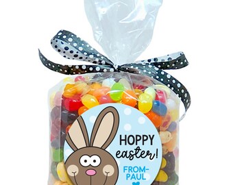 Easter Stickers | Happy Easter Bunnies | Personalized Easter Sticker Labels | 12 Easter Gift Stickers for Treat Bags | Kids Easter Party