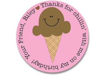 Ice Cream Cone Stickers, Personalized birthday stickers, Birthday Favor Stickers, Gift Labels Birthday, Ice Cream birthday