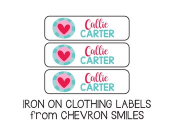 Personalized Clothing Labels, Iron On Fabric Tags, Girls Iron On Labels, Heart Name Labels, Daycare Labels