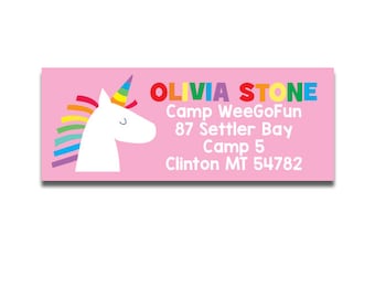 Kids Camp Address Labels, Girls Address Labels for Camp, Unicorn Return Address, Rainbow Address Labels