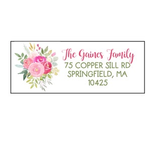Watercolor Floral Address Labels, 60 Personalized Floral Return Address Stickers, Custom Mailing Labels