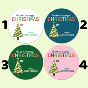 Pegatinas navideñas / Etiquetas de regalo navideñas personalizadas con árbol de Navidad colorido / Para pegatinas de repostería personalizadas, etiquetas para envolver regalos, Joy