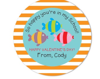 Valentine's Day Stickers so Glad We're in the Same School Fish Favor ...