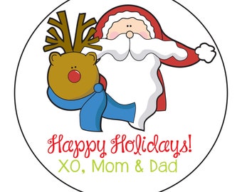 Pegatinas navideñas de Santa y Renos, etiquetas de regalo personalizadas para regalos de Navidad, etiquetas con nombres para Navidad