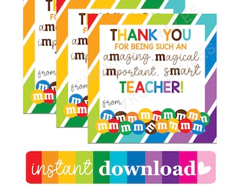 Lehrer Wertschätzung Printable Tag | Lehrer Regenbogen Tags | Personal Geschenkideen | Süßigkeit Geschenkanhänger für Lehrer | Digitaler Download | Lehrer