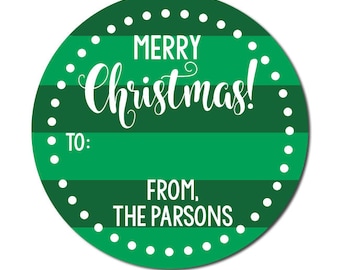 Custom Christmas Stickers, Round Holiday Gift Tags, To and From Christmas  Labels, Green Striped Labels for Christmas