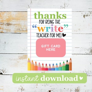 Druckbare Lehrer-Geschenkkarte Herunterladbare digitale Datei für Lehrer-Anerkennung oder Geschenk zum Jahresende | Danke Lehrer Geschenk | Schreiblehrer