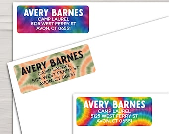 Camp Address Labels in Tie-Dye Designs \ Personalized Return Mailing Stickers for Summer Camp \ Kids Custom Tye Dye Camp Stationary Stickers