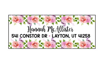 Custom Address Labels, Floral Return Address Labels, Mailing Stickers, Watercolor Rose Stickers