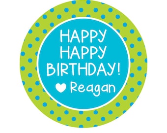Green Polka Dot Personalized Round Gift Stickers for Birthday Presents