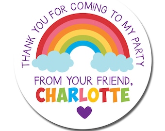 Personalized Birthday Stickers, Rainbow Happy Birthday,  Thank You Stickers, Goody Bag Party Stickers, Rainbow Birthday