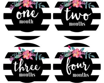 Floral Baby Monthly Stickers, Elegant and Trendy Milestone Stickers, Baby Month Stickers, Newborn Stickers for Photos