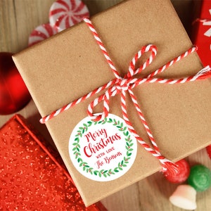 Christmas Stickers - Personalized Gift Labels - Watercolor Wreath Border