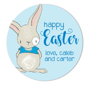Easter Bunny Stickers, Personalized Gift Stickers for Easter, Easter Favor Gift Labels, Blue Bunny