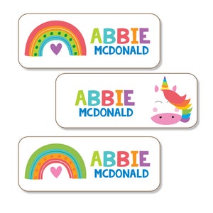Personalized Name Labels, Rainbow Unicorn Name Stickers | Waterproof Dishwasher Labels | Stickers for Kids for School | Daycare Labels