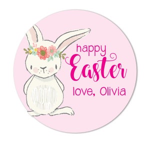 Easter Stickers, Easter Bunny Stickers for Girls, Easter Gift Tag Personalized, Round Easter Stickers