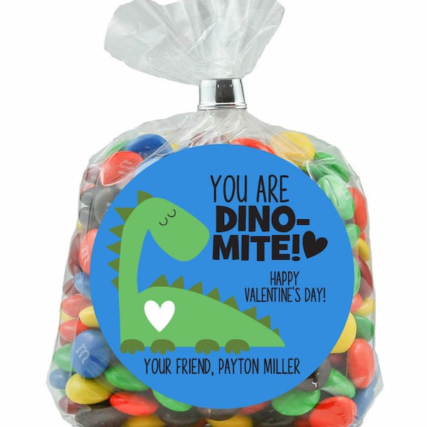 Dinosaur Valentine's Day Personalized Stickers - Valentine Favor Stickers - Valentine's Day Treat Bags, DinoMite! Boy Valentine Stickers