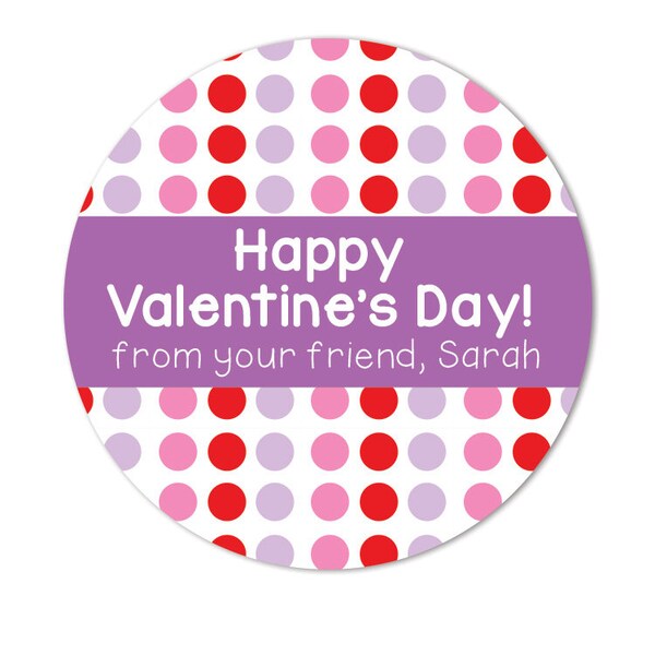 Polkadot Valentine's Day Stickers, Kids Valentines, Custom Personalized Valentine Labels for Treat Favor Classroom Bags, Valentine Box