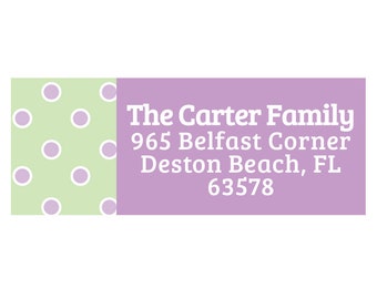 Personalized Return Address Labels, 60 Polka Dot Mailing Labels, Mint and Lavender