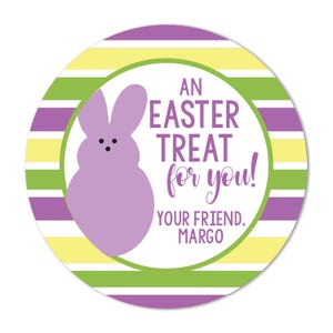 Happy Easter Stickers, Easter Bunny Stickers for Girls, Easter Gift Tag Personalized, Round Easter Stickers, purple yellow green