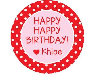 Birthday Stickers, Birthday Favors, Red polka Dot Stickers Personalized, Kids Favor Tags, Gift Stickers for Kids, Birthday Labels,