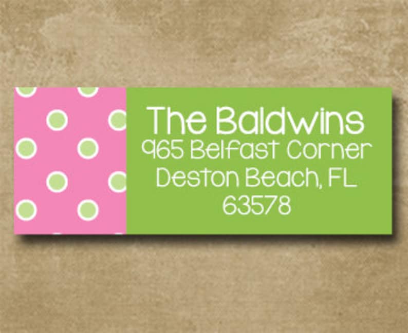 Polka Dot Return Address Labels Pink and Green Preppy Mailing Labels Custom Address Labels Personalized Address Labels