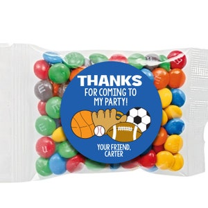 Kids Birthday Gift Stickers, Thanks for Coming, Birthday Treat Bag Stickers, Personalized Birthday Thank You Tags, Sports Theme