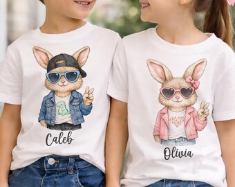Easter Bunny Coquette PNG, Kids Bunny Shirt Design, Boy Girl Bunny Clipart, Spring Bunny Sublimation, Peace Sign Bunny PNG, Cute Easter