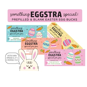 Printable Easter Bunny Bucks,  Eggstra Easter Money Certificates, Kid Activities, Downloadable Digital File, Egg Filler, Easter Basket Ideas