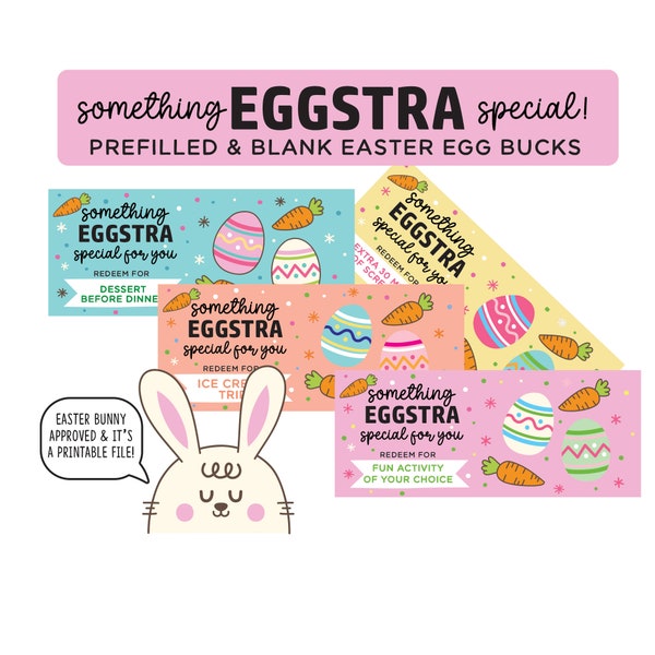 Printable Easter Bunny Bucks,  Eggstra Easter Money Certificates, Kid Activities, Downloadable Digital File, Egg Filler, Easter Basket Ideas