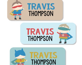 Superhero Name Labels, Boy Daycare Stickers, Baby Bottle Name Labels