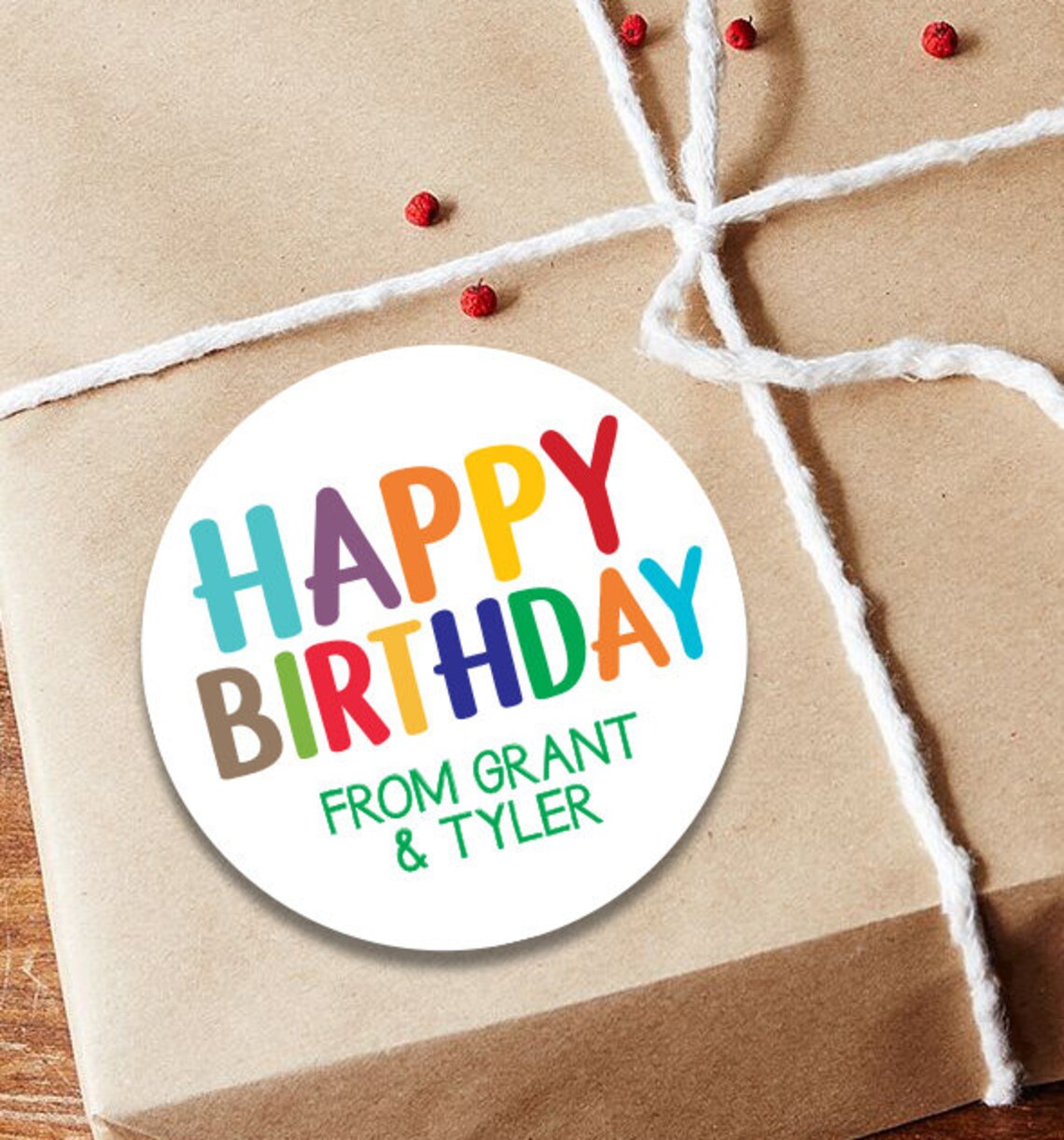 Happy Birthday Present Stickers, Rainbow Letters, Gender Neutral ...