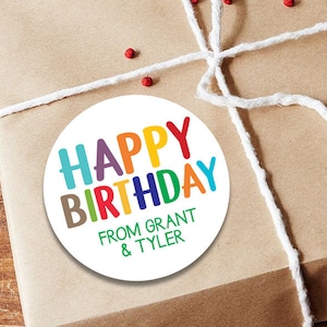 Happy Birthday Present Stickers, Rainbow Letters, Gender Neutral Birthday Labels, Kids Birthday Gift Stickers, Birthday Gift Name Stickers