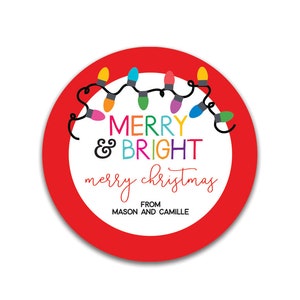 Weihnachtslichter RundEr Weihnachtsaufkleber, 12 personalisierte Weihnachtsetiketten für Geschenke und Backwaren
