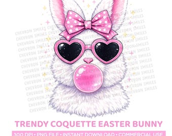 Trendy Coquette Easter Bunny PNG, Cute Pink Bow Bunny Sublimation Design, Easter Shirt Graphic, Preppy Bunny Clipart, Instant Download
