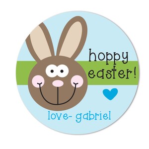 Personalized Easter Gift Stickers,  Boy Bunny Round Favor Stickers for Easter, Easter Bunny